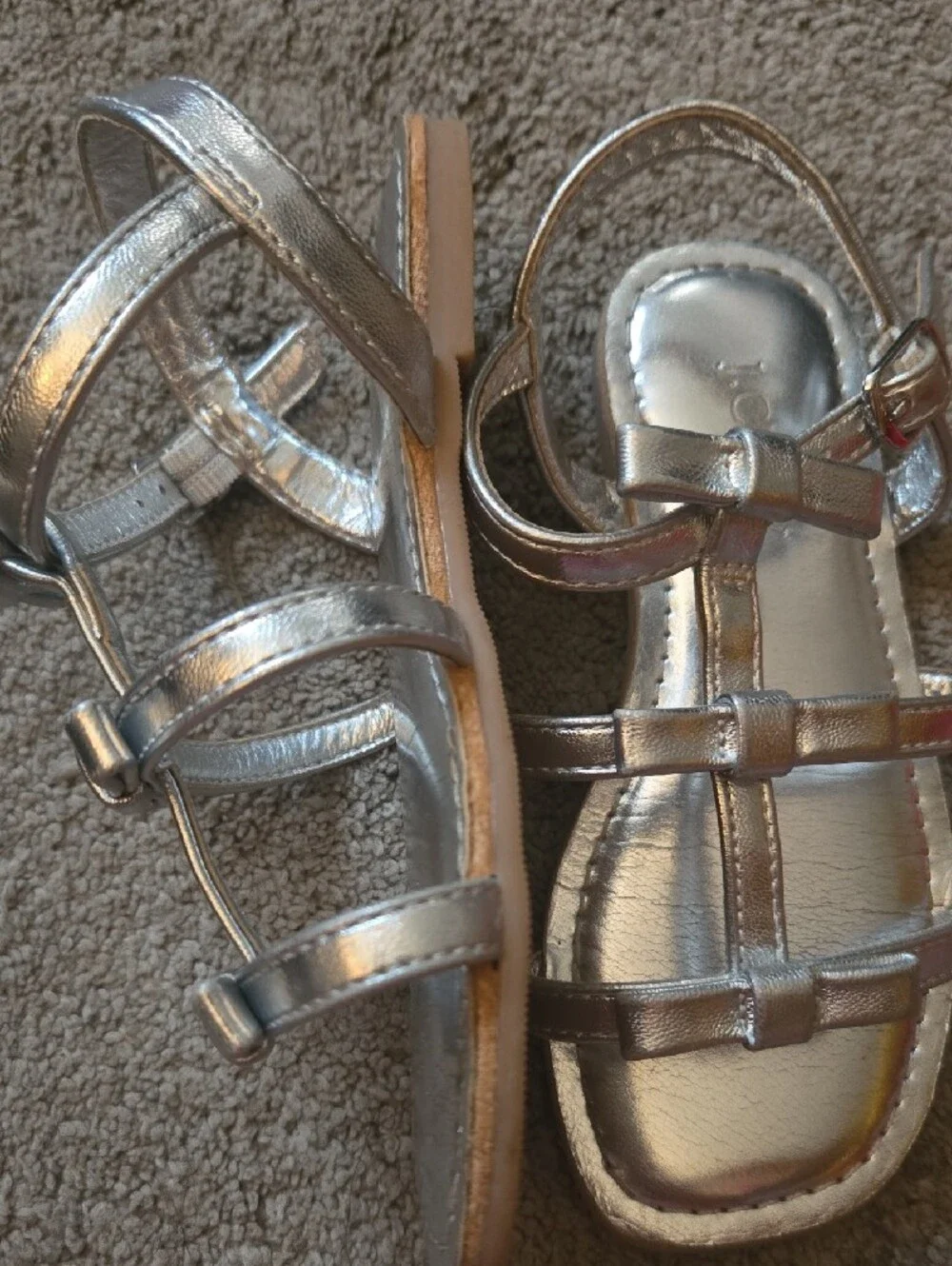 J. Crew Little Girls Metallic Silver Bow Strap Sandals